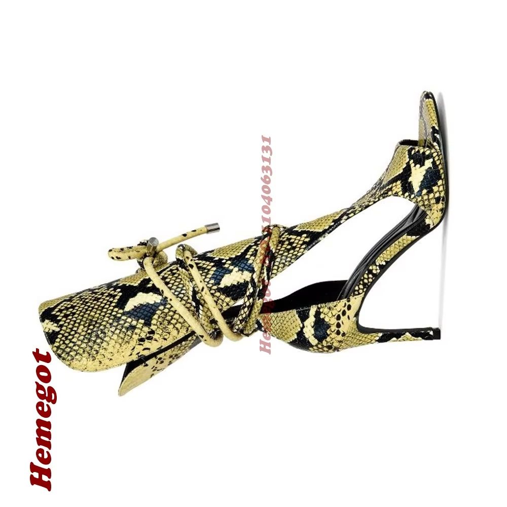 Women'S Shoes Yellow - Żółte sandały gladiatorki z motywem skóry