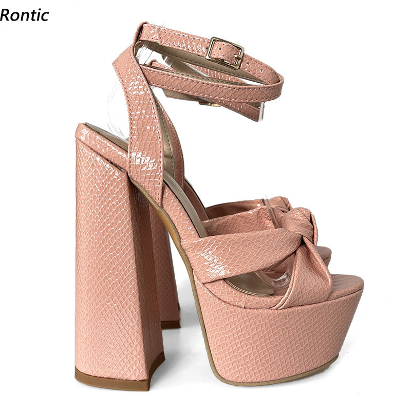 Block Heel Ankle Boots - Rontic Gorące Ręcznie Robione Damskie Sandały