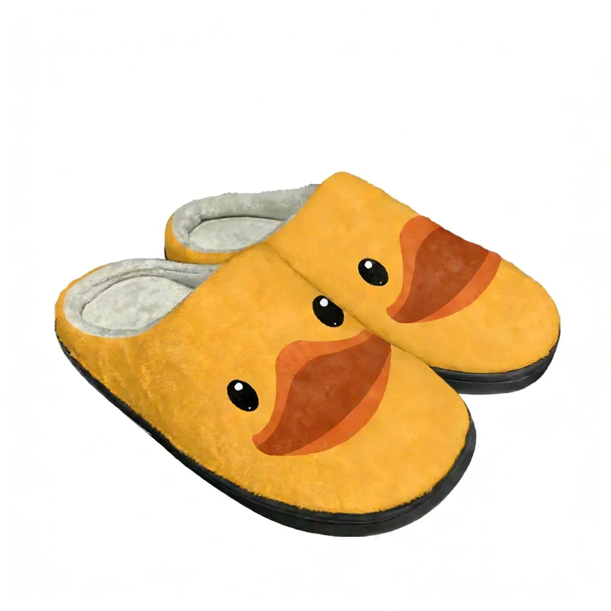 Women'S Shoes Yellow - Żółte bawełniane kapcie z nadrukiem kaczki,