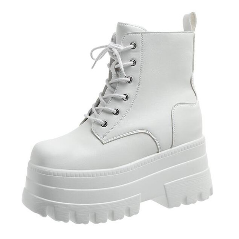 Block Heel Ankle Boots - Botki wojskowe z przodu sznurowane, na
