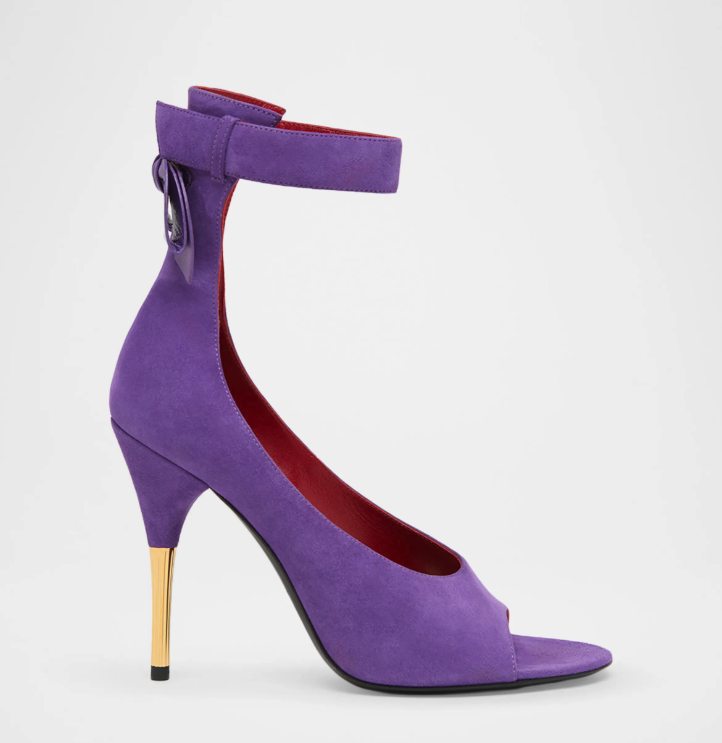 Women Shoes Zipper - Czarne/fioletowe zamszowe sandały peep toe z