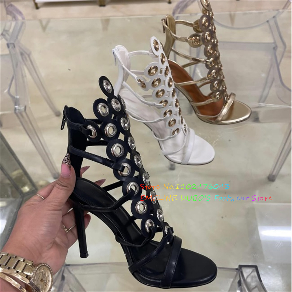 Women'S Shoes Trendy - Złote metalowe sandały na wysokim obcasie