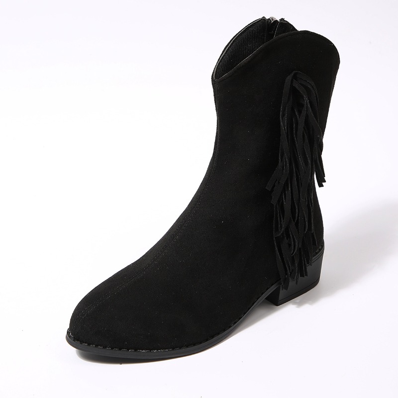 Women'S Shoes In Wide Width - Damskie botki retro z frędzlami, zamszowe,