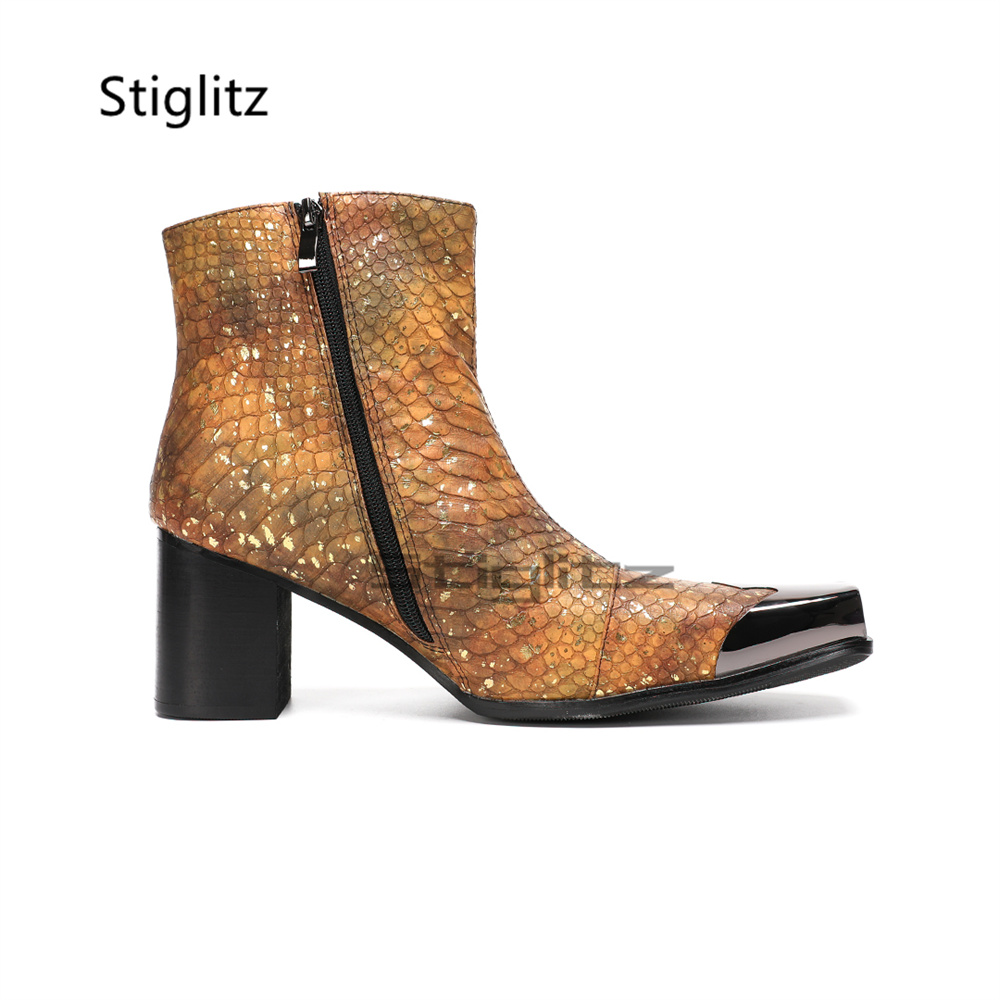 Złoto-brązowe męskie botki z m – Block Heel Ankle Boots recenzja i cena