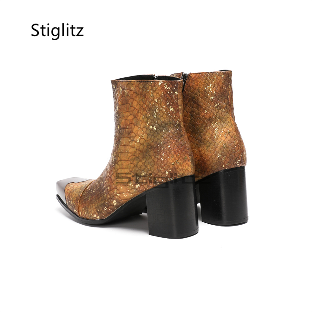 Złoto-brązowe męskie botki z m – Block Heel Ankle Boots recenzja i cena