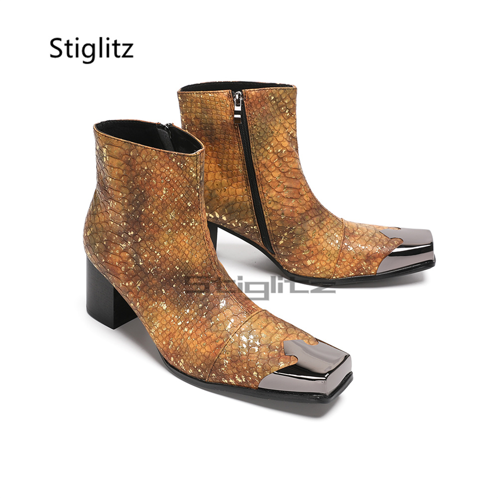 Złoto-brązowe męskie botki z m – Block Heel Ankle Boots recenzja i cena