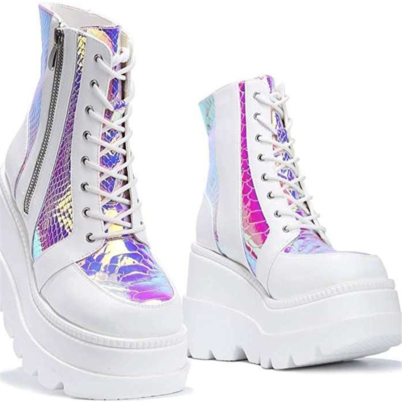 Damskie różowe holograficzne b – Block Heel Ankle Boots recenzja i cena