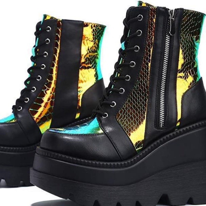 Damskie różowe holograficzne b – Block Heel Ankle Boots recenzja i cena