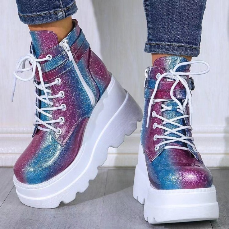 Damskie różowe holograficzne b – Block Heel Ankle Boots recenzja i cena