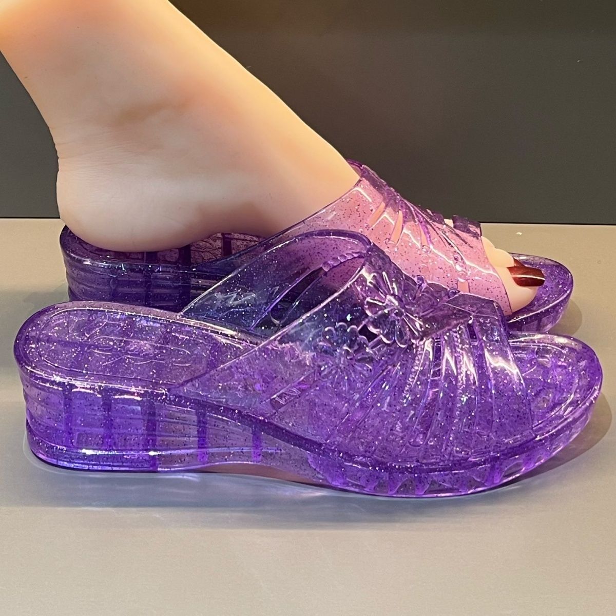 Fioletowe brokatowe sandały na – Women Shoes Mules recenzja i cena