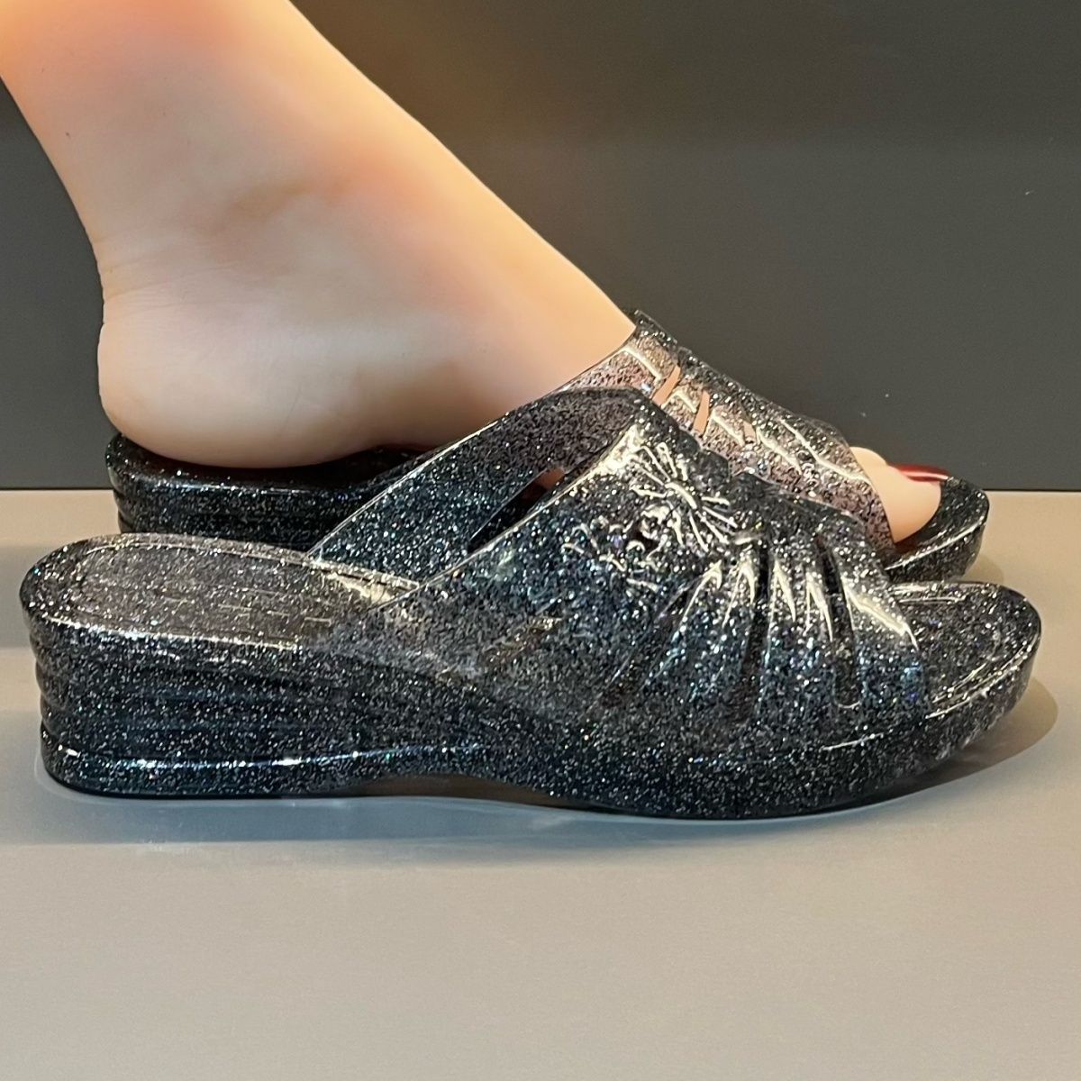Fioletowe brokatowe sandały na – Women Shoes Mules recenzja i cena