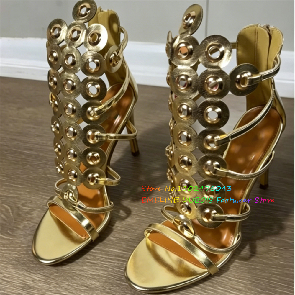 Złote metalowe sandały na wyso – Women'S Shoes Trendy recenzja i cena