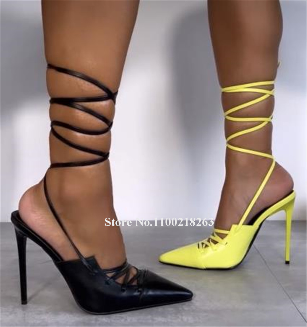 Sznurowane sandały na cienkim  – Women'S Shoes Yellow recenzja i cena